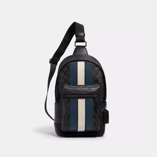 Coach West Pack In Signature Canvas With Varsity Stripe